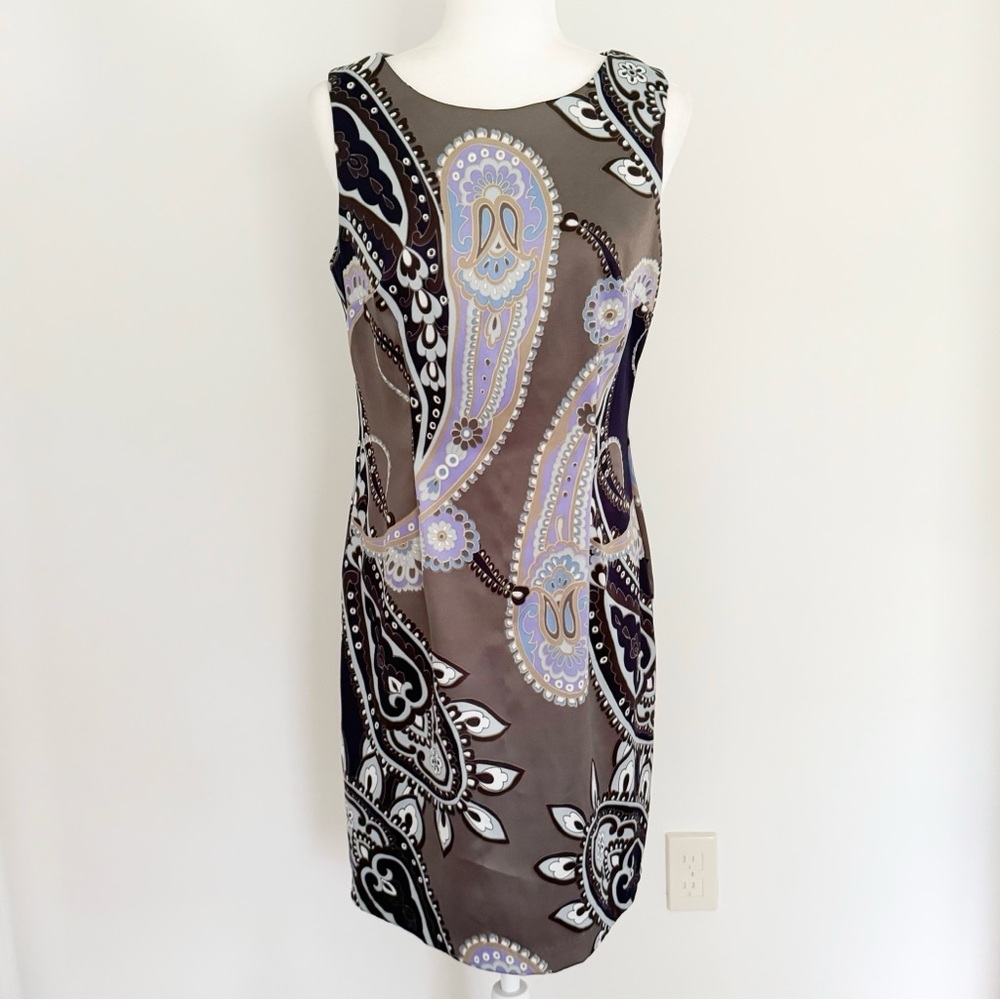 connected apparel | Brown/Multi Paisley Print Sleeveless Sheath Dress